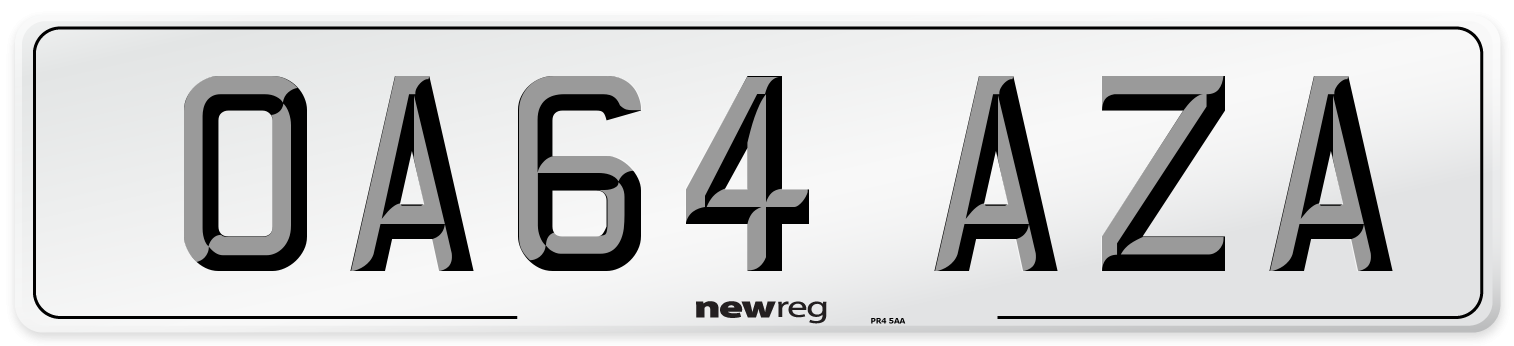 OA64 AZA Number Plate from New Reg